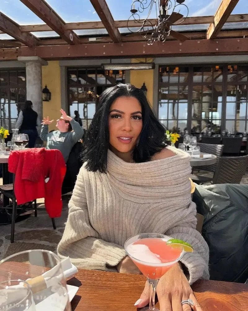 Tuularose Women's Off-Shoulder Sweater Fashion Loose Casual Brown Retro Pullover Spring High Street Office Lady Tops Knitwear