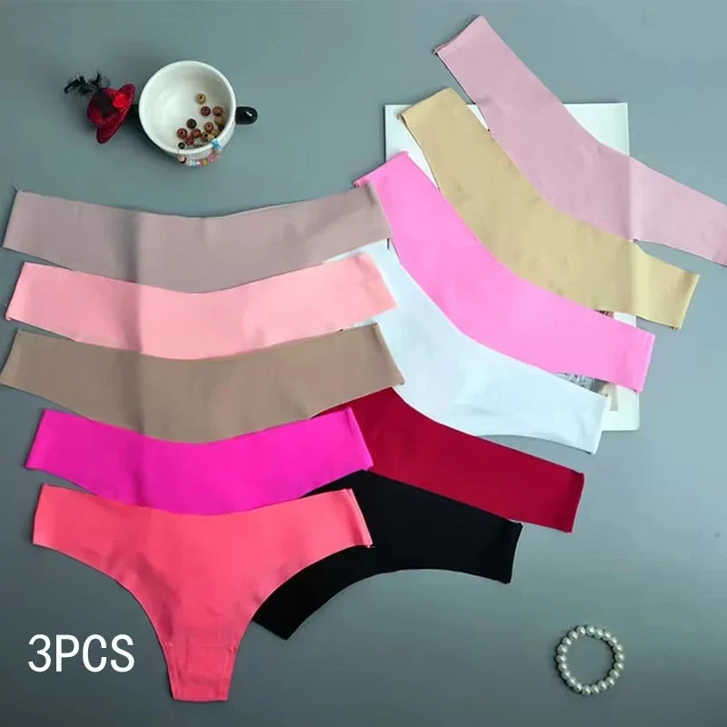 3PCS  Panties Women Ice Silk Underwear Low Waist V-Waist Briefs Cotton Crotch Breathable Quick-Drying Sports Underwear