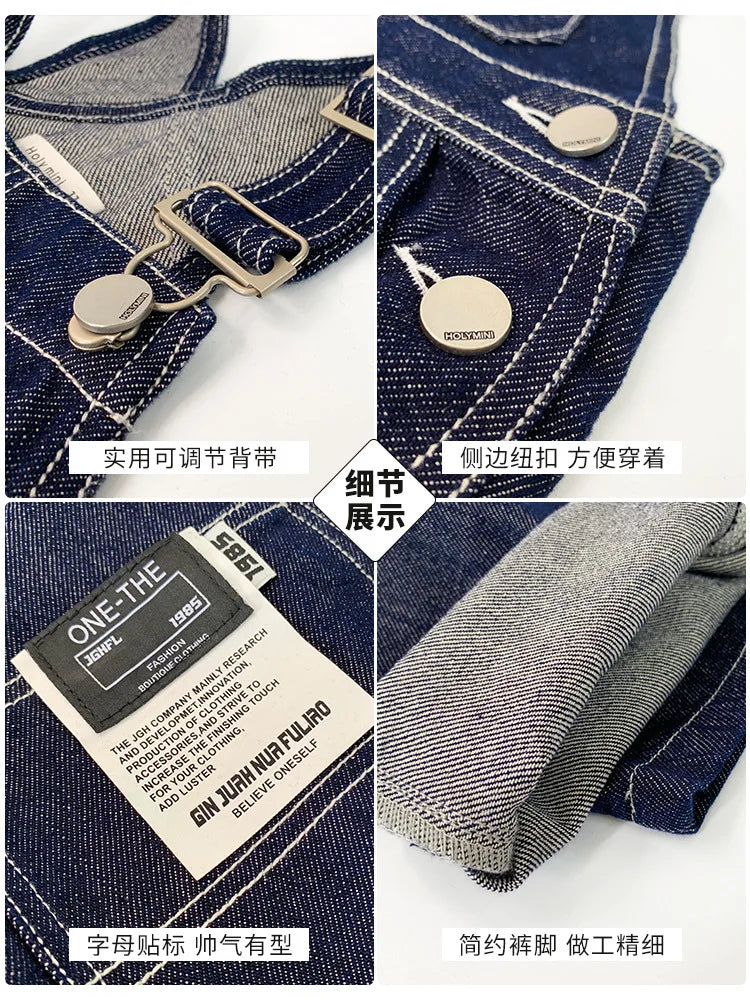 Boys Denim Jumpsuit For Kids Dungarees Overalls Streetwear Children Causal Jeans with Straps Suspenders 5 6 7 8 9 10 11 12 13 14