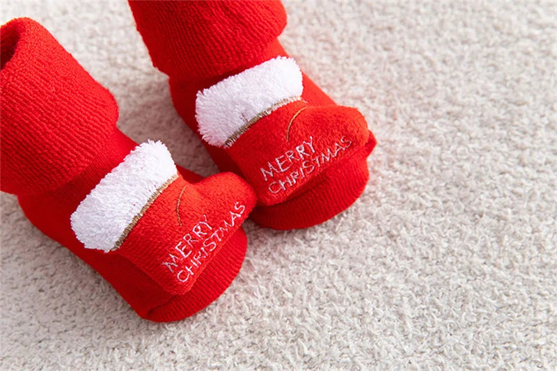 Baby Christmas Socks Newborns Cotton Winter Thickened Short Socks Kids Floor Socks Girls Boys Non-slip Print Toddler Clothing