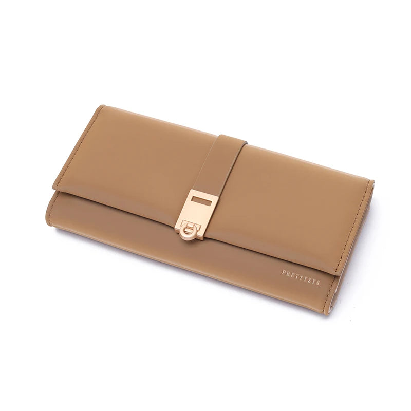 Autumn and winter new wallet women's long South Korea and South Korea small fresh PU leather solid color three fold bag simple s
