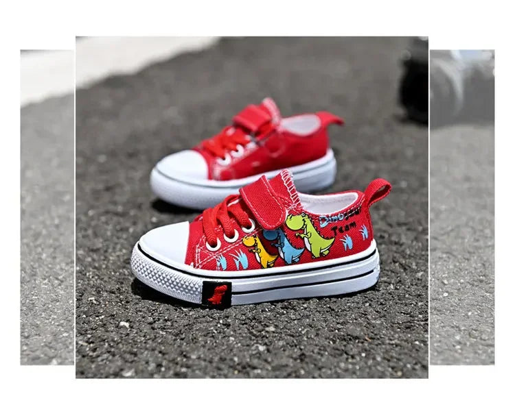 Children Casual Shoes Boys Canvas Shoes Kids Sneakers Cartoon Dinosaur Dino Fashion Classic School Students Girls Shoes Soft New