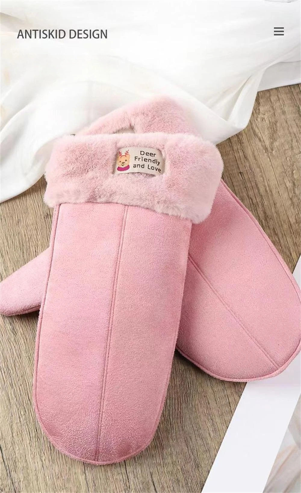 Women's Suede Plush Hanging Neck Gloves Winter Warm Windproof Gloves Outdoor Skiing Cold-Proof Student Mittens Christmas Gift