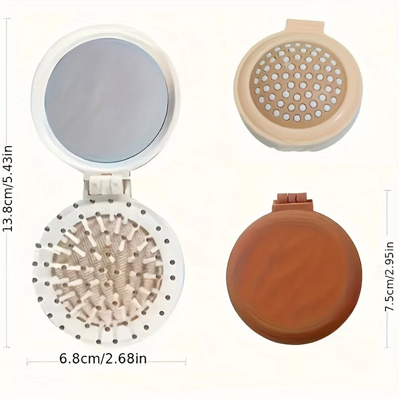 Mini Portable Folding Travel Hair Brush with Mirror for Women Lightweight Plastic Dual Fold Design for Outdoor Use Hand Washable