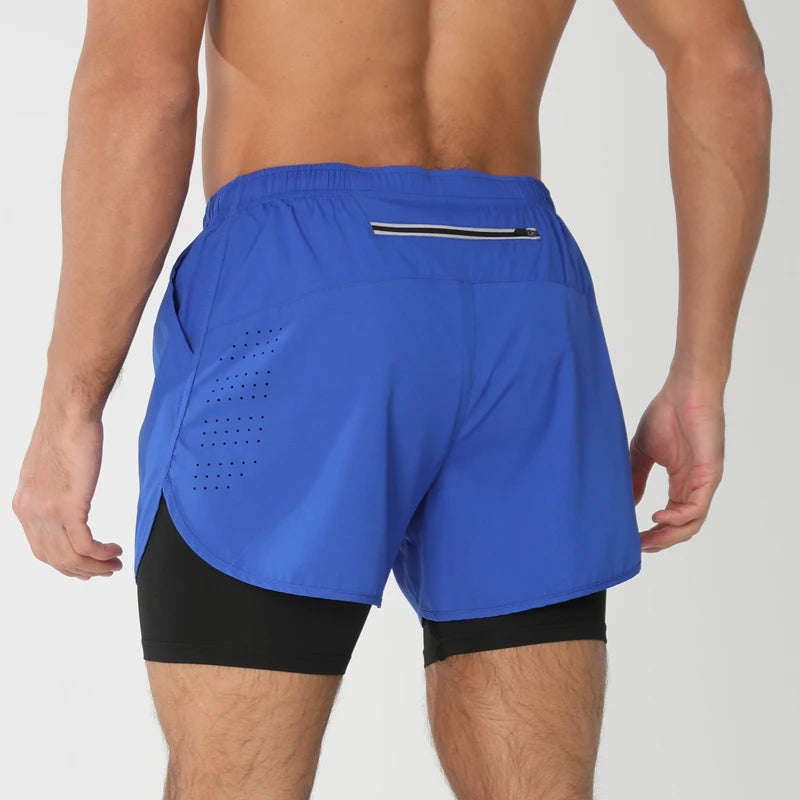 New men's running double-layer shorts quick-drying fitness 2-in-1 shorts men's sports workout training bodybuilding shorts male