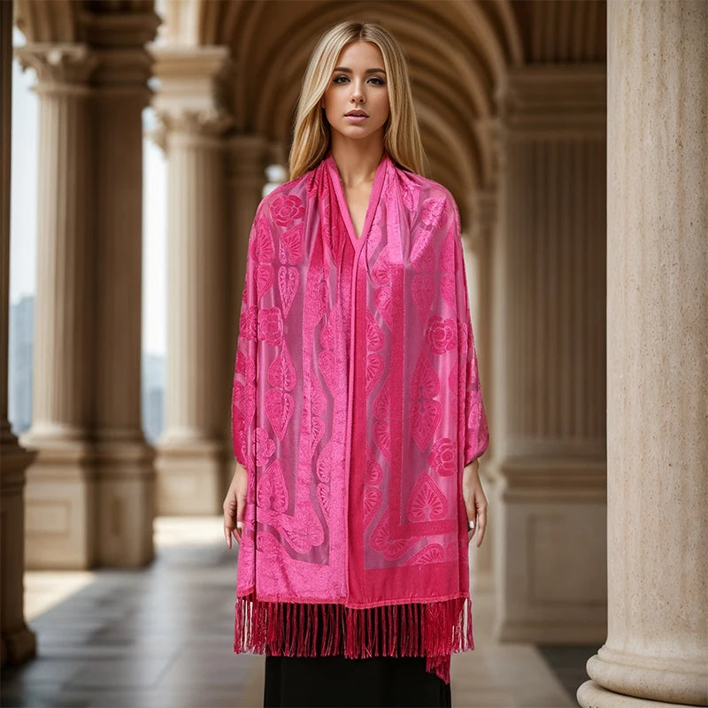 2025 NEW Fashion Women Cut Flowers Hollow Lace Gradient Flower Silk Scarf Spring Shawls and Wraps Towel Femme Beach Sjaals