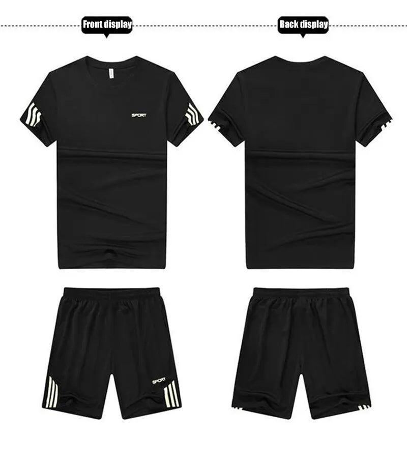 Summer Breathable Sports Suit Men's Short-Sleeved Shorts Loose Quick Drying T-Shirt Short Quarter Pants Casual Running Suit