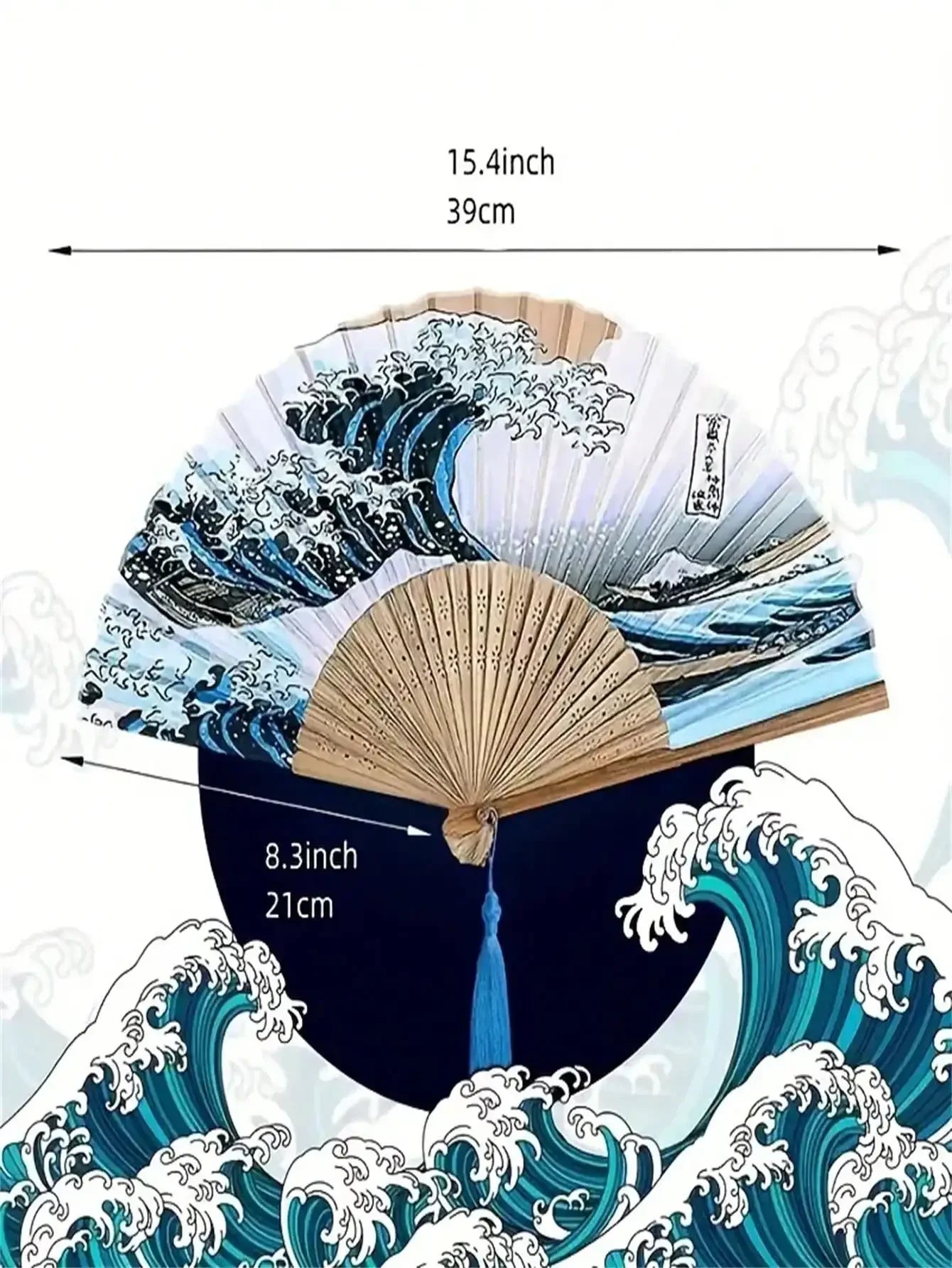 1pc, Japanese Folding Fan Handmade Decorative Kanagawa Wave Foldable Fan Handheld Vintage Hand Fans For Women Portable Folding F