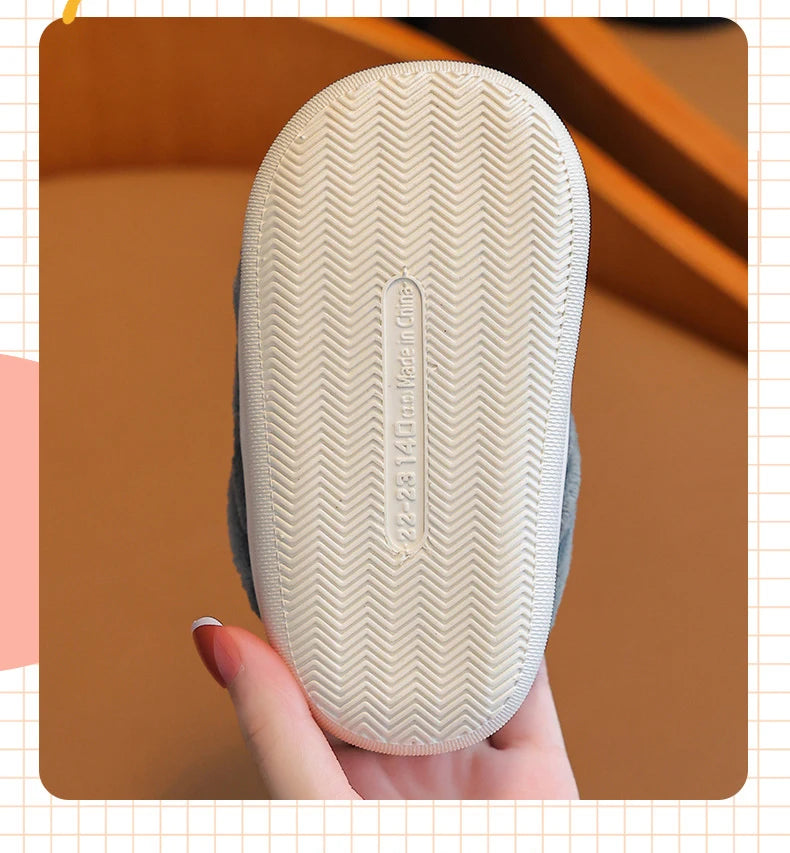 Winter children's cotton slippers for boys and girls, anti slip and warm bags, and parent-child fuzzy and plush home baby cotton