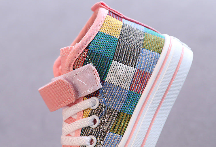 Children Canvas Shoes for Boys Girls Fashion Kids Casual Sneakers Breathable Checkered Classic Girls High-top Lattice Sneakers
