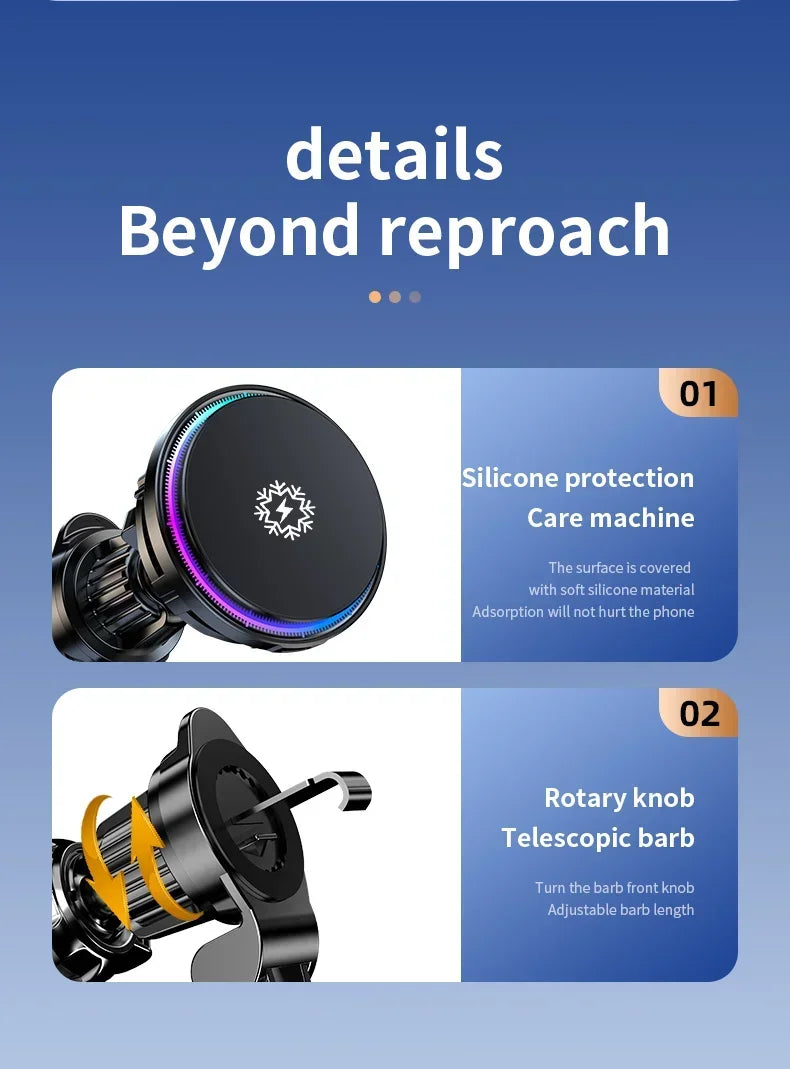 30W Ice Cooling Magnetic Wireless Car Charger Fast Charging Station for iPhone15 14 13 12 Pro Max MacSafe Car Phone Holder Stand