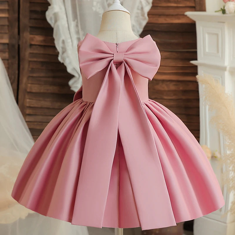 Flower Girl Dresses for Wedding Kids Backless Tulle Tutu  Princess Prom Party Clothes Baby 1st Birthday Baptism White Dress