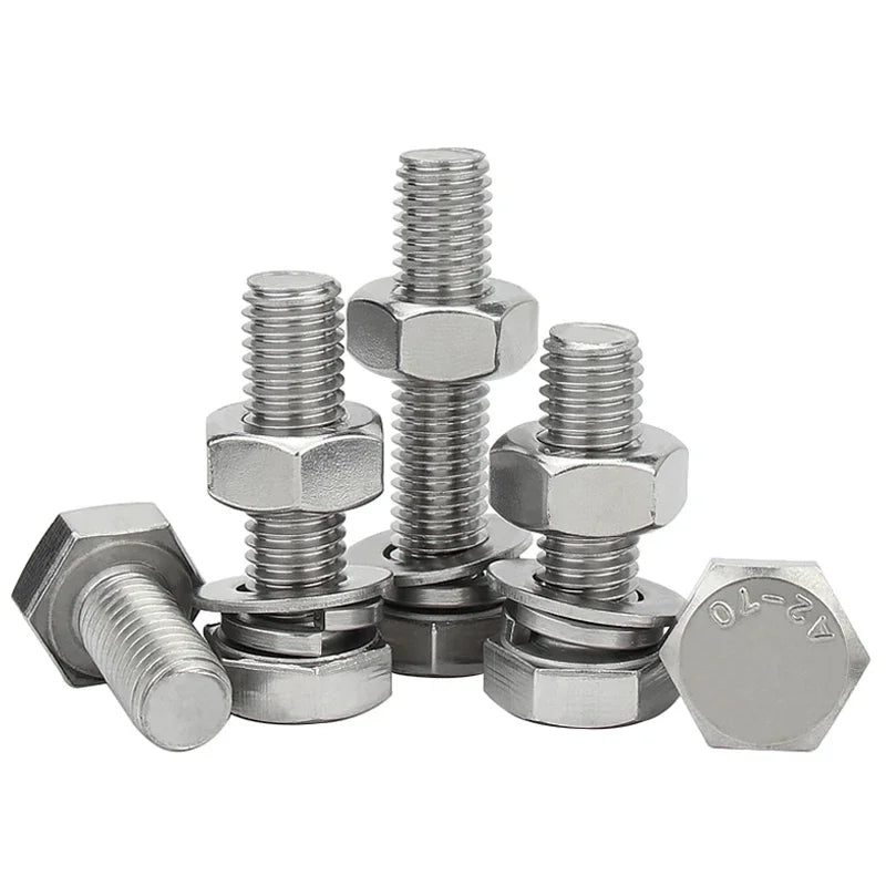 4 In1 Set 304 Stainless Steel Hexagon Screw Nut Flat Washer Spring Washer Gasket Bolt Combination M3M4M5M6M8M10M12~M36 Lengthen