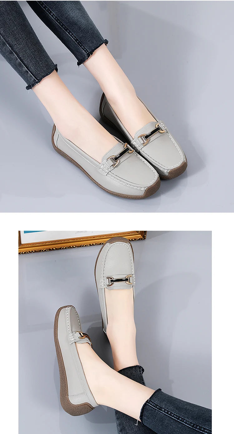 New Summer Sandals For Women100% Genuine Leather Single Shoes, Large-Sized Fashionable Casual Women'S Shoes, Loafers Flat Shoes
