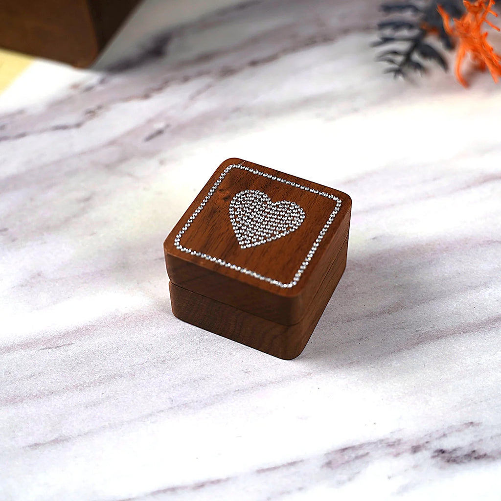 Diamond inlaid jewelry box, walnut solid wood wedding ring box, seeking marriage, diamond ring, Valentine's Day gift,  jewelry