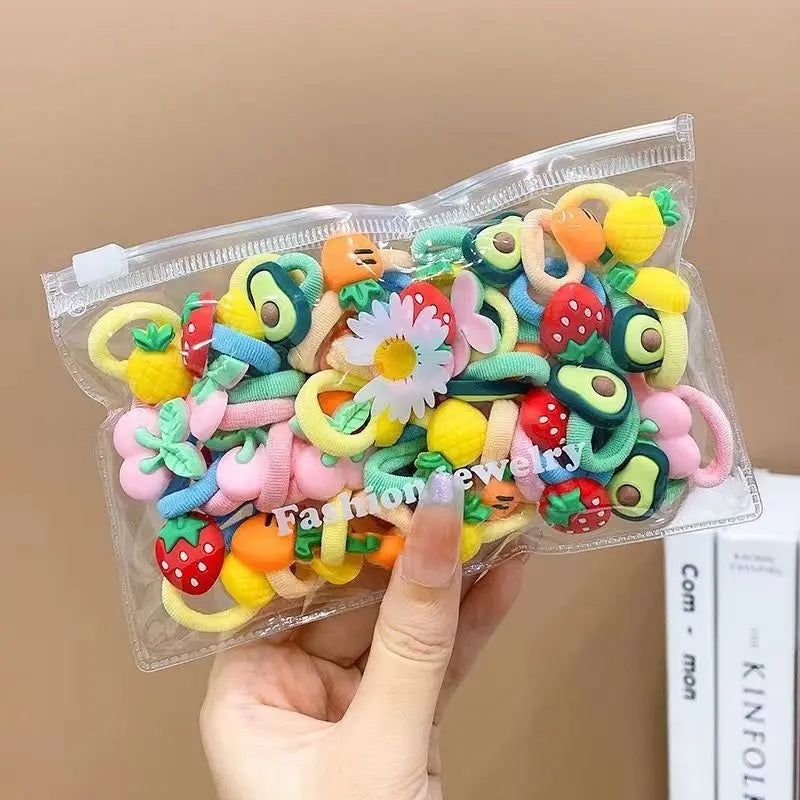 10/20Pcs Cute Cartoon Elastic Hair Bands for Girls – Soft, No-Damage Mini Scrunchies, Kids Hair Ties Accessories