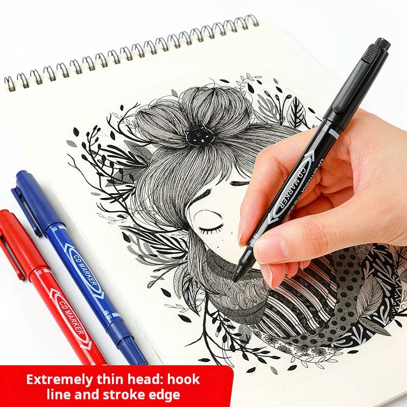 10-Piece Double-Ended Brush-Tip Marker Set Black/Red/Blue Drawing Set Ideal for Painting, Sketching, Writing, and Doodling