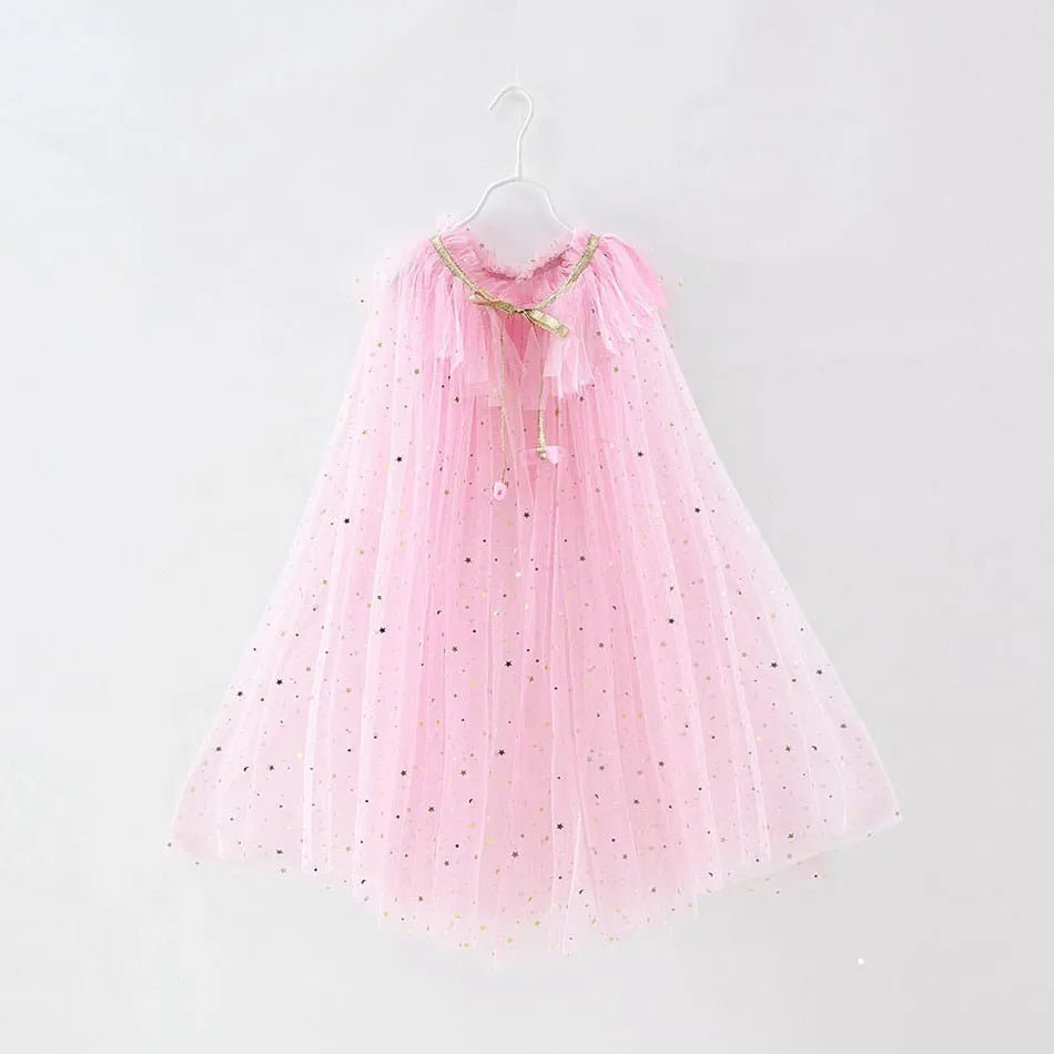 Girls Princess Cape Children Costume Cloak Kids Aurora Rapunzel Elsa Carnival Party Clothes Girl Sequins Performance Accessory