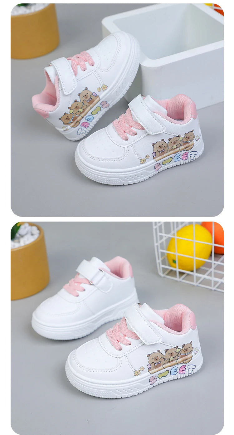 Hot Kids Girls Shoes New Children Sneakers Boys Girls Capybara Cartoon Print Casual Sport Shoe Student White Sweet Toddler Shoes