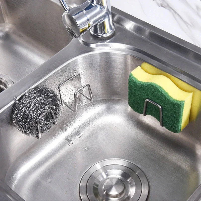 Kitchen Wall Hooks Accessories Storage Organizer Self Adhesive Drain Drying Rack Stainless Steel Sink Sponges Holder