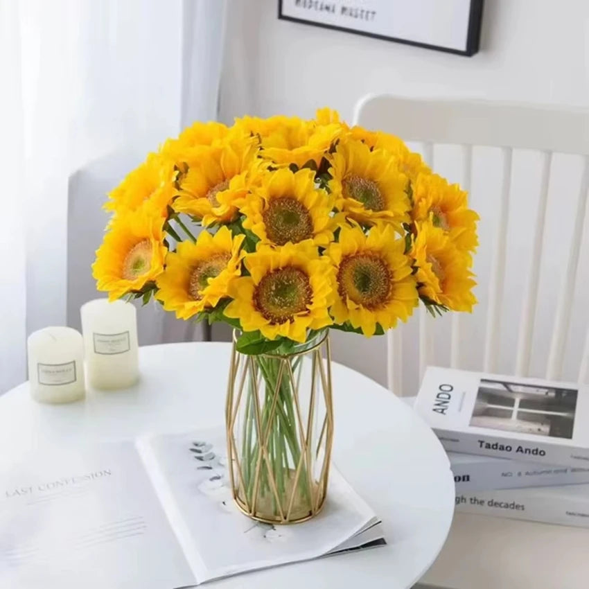 Artificial Flower Sunflowers Home Garden Table Decoration Stamen Wedding Bouque Festival Fake Gerbera Living Room Bedroom Stage