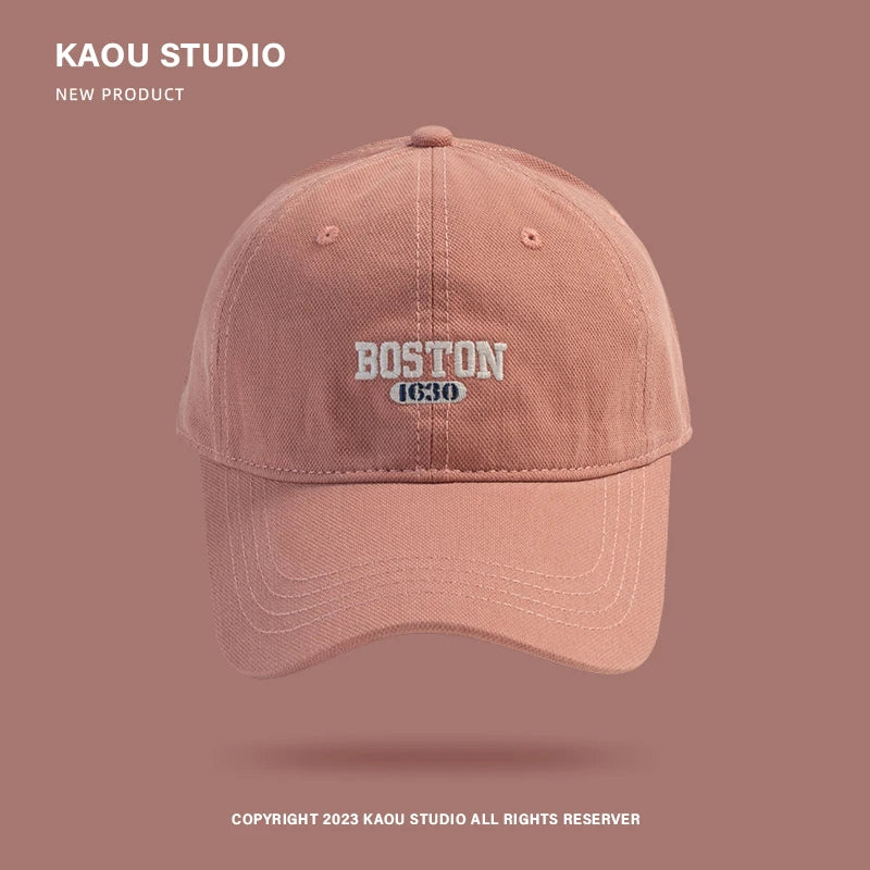 Hat Female Pink Ins Embroidered Peaked Cap Korean Style Versatile Curved Brim Trendy Men's Baseball Cap Spring and Autumn