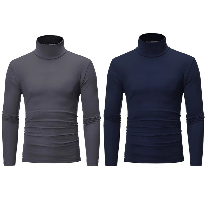2pcs Men Thin Warm Tops Men's Autumn Long-sleeved Thermal Underwer Male High Collar Fashion T-shirt