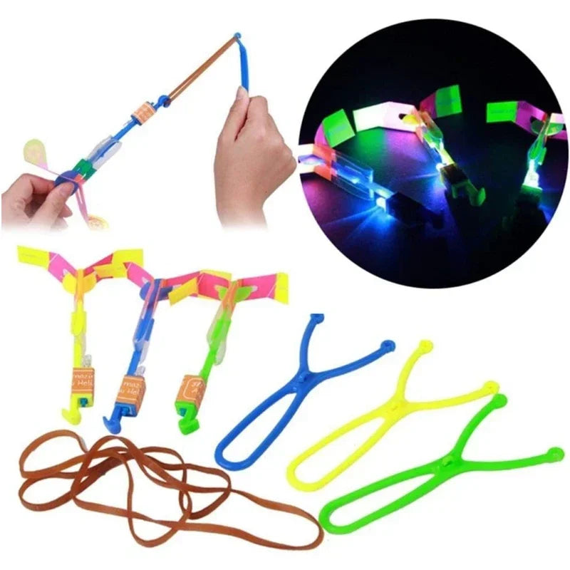 New 50/30/10/5/1Pc Amazing Light Toy Arrow Rocket Helicopter Flying LED Light Toys Party Fun Best Gifts Rubber Band Catapult