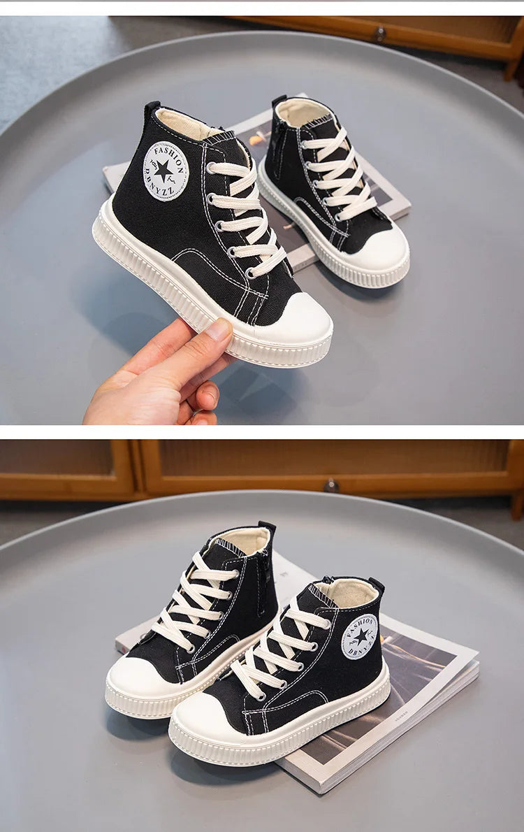 2025 New Children's High-Top Canvas Shoes Boys and Girls Ins Tide Soft Bottom Sneakers with Breathable Casual Board Shoes