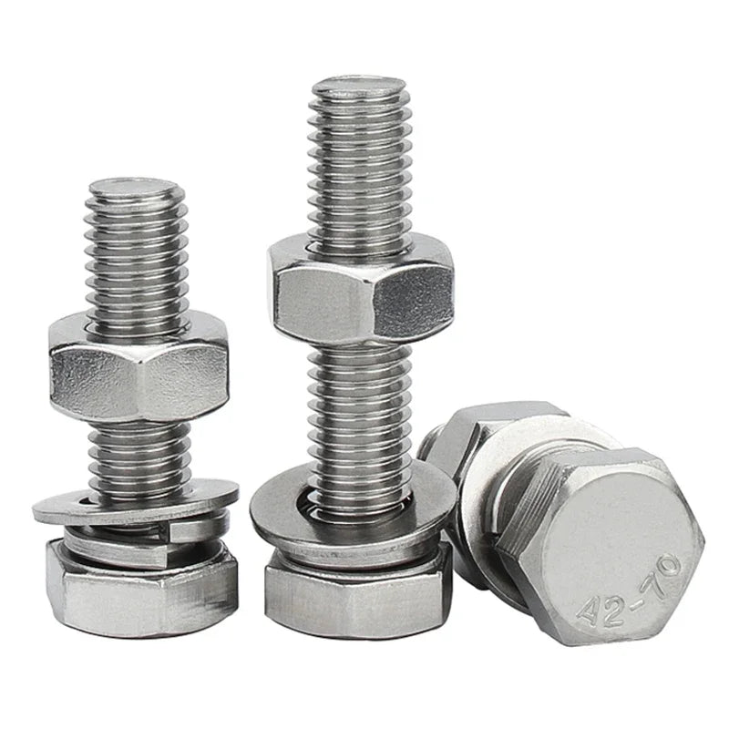 4 In1 Set 304 Stainless Steel Hexagon Screw Nut Flat Washer Spring Washer Gasket Bolt Combination M3M4M5M6M8M10M12~M36 Lengthen