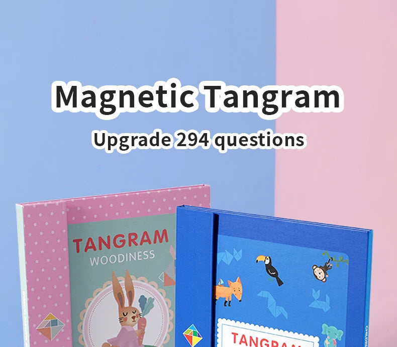 Magnetic Wooden Tangram Block Puzzle Game for Kids - Montessori Educational Intelligence Jigsaw Children's Gift
