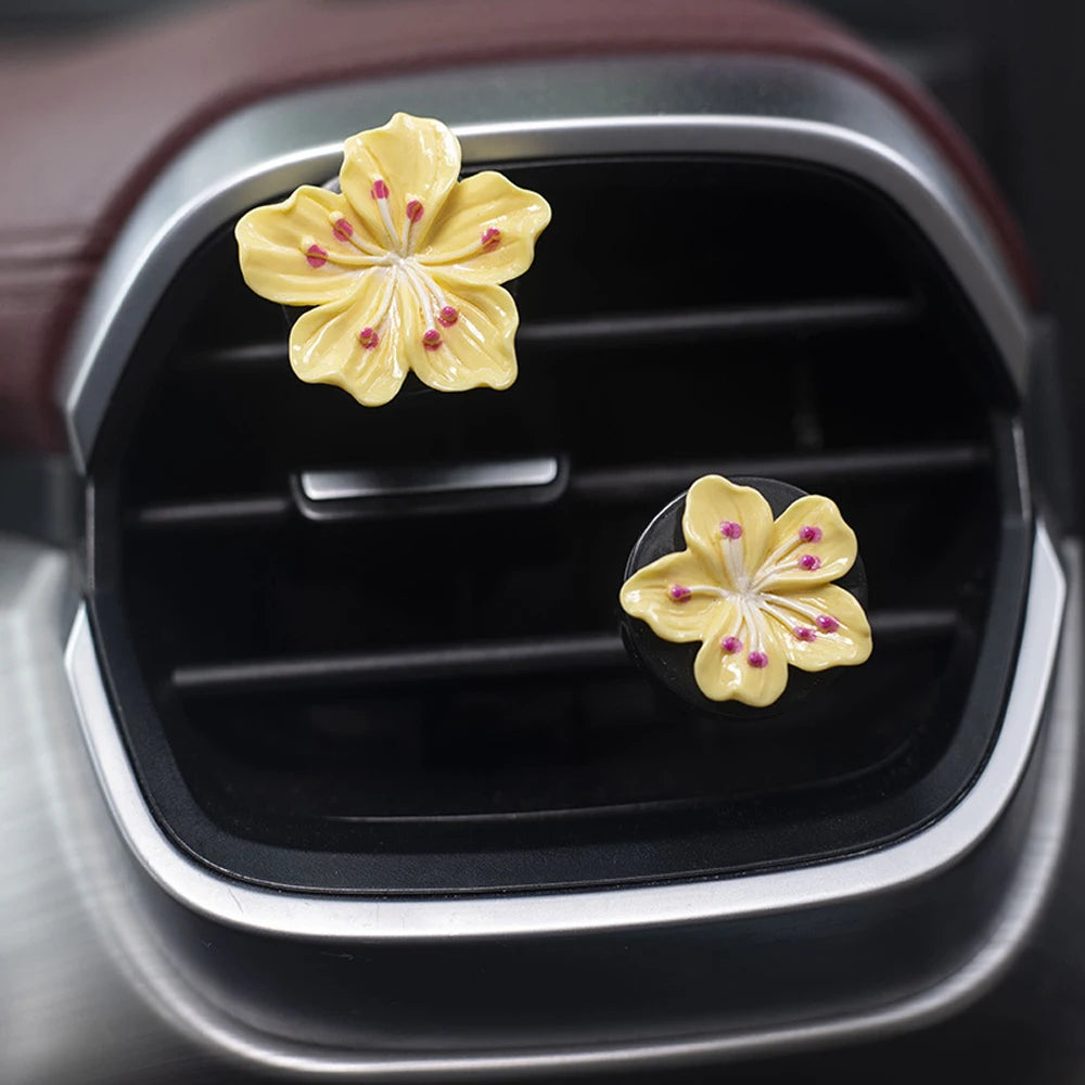 2pcs Car Perfume Clip Flower Air Outlet Car Air Freshener Peach Blossom Aroma Diffuser Car Decoration Accessories Fresh Air