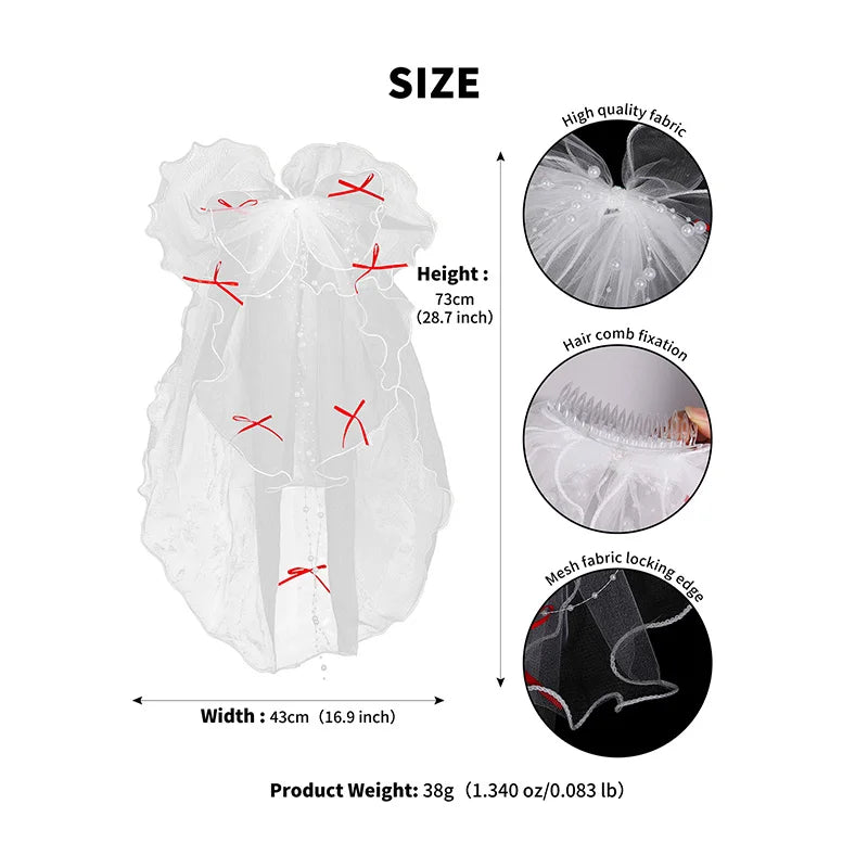 Double Layer Mesh Tulle Solid Color Women Short Wedding Veil with Clip Ribbon Edge Center Cascade Bride Headpiece Party