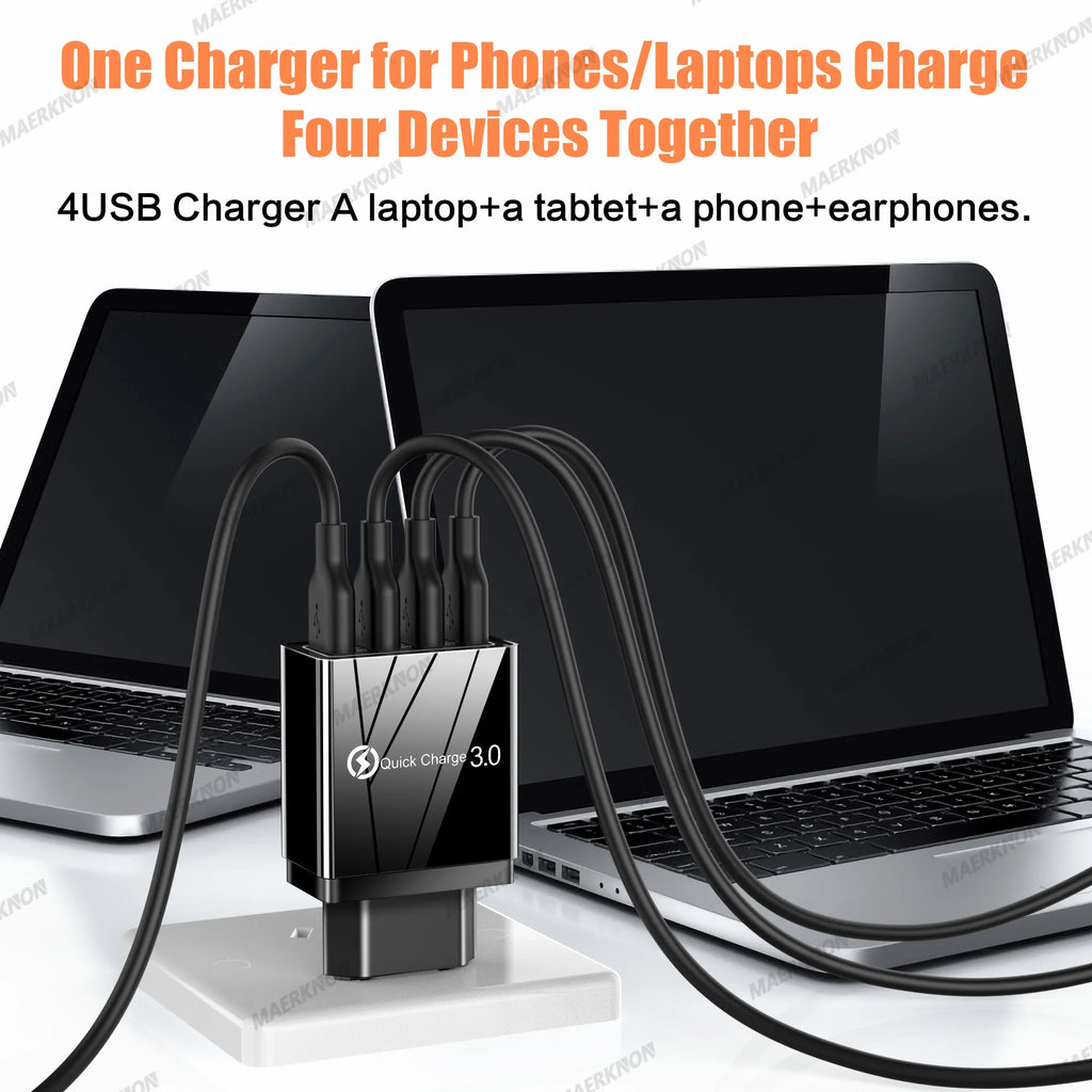 3A USB Charger 4 Ports USB Quick Charge 3.0 EU US Plug For iPhone Samsung Xiaomi Poco Fast Charging Mobile Phone Charger Adapter