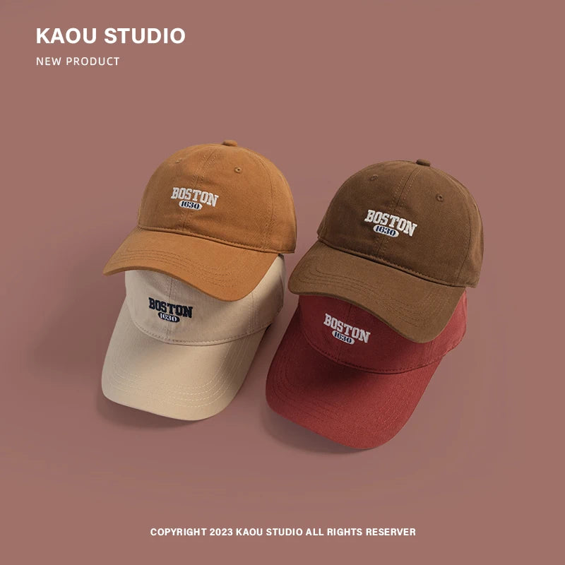 Hat Female Pink Ins Embroidered Peaked Cap Korean Style Versatile Curved Brim Trendy Men's Baseball Cap Spring and Autumn