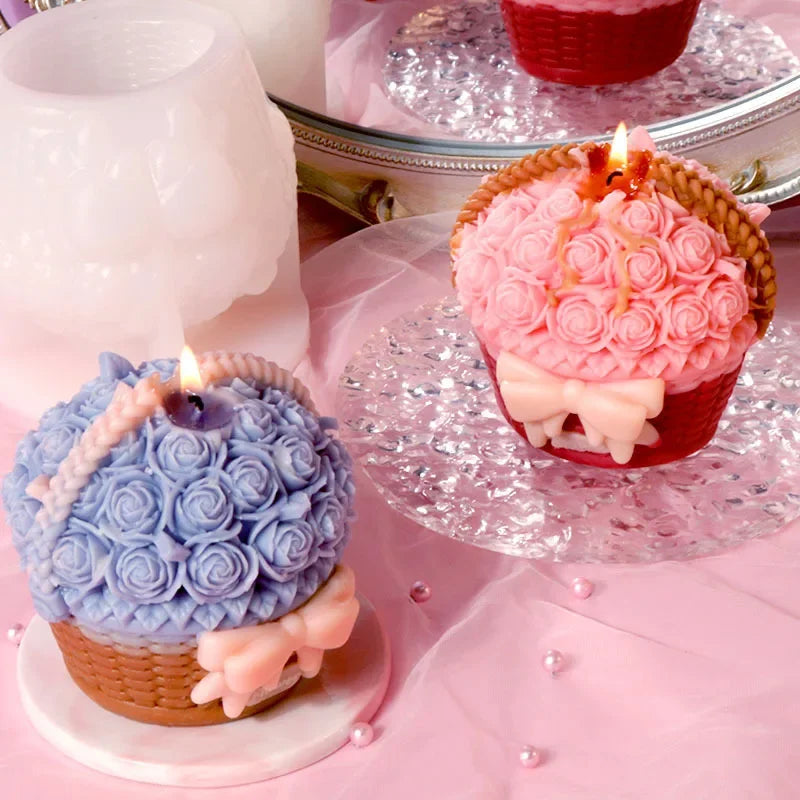 DIY Bowknot Rose Flower Candle Mold Cylinder Rose Floral Pillar Silicone Mold Wedding Decor Valentine's Day Gift Christmas decor