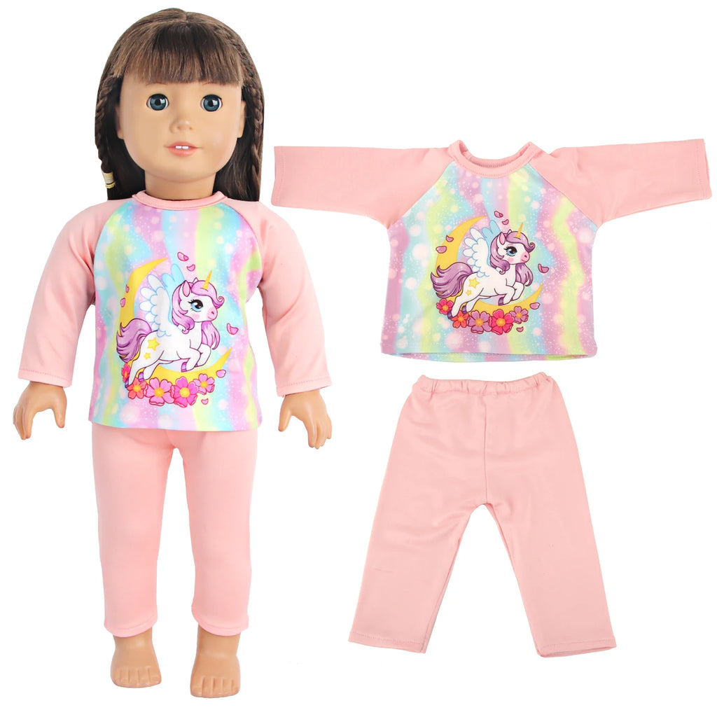 Doll Clothes Pajamas  For 43cm Baby New Born&American 18 Inch Girl Doll Unicorn Shark Cartoon Clothes Suit For Generation Doll