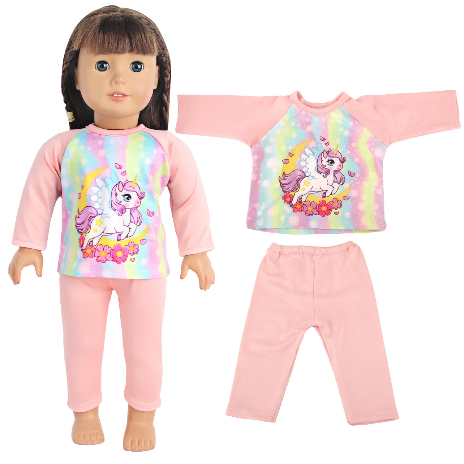 Doll Clothes Pajamas  For 43cm Baby New Born&American 18 Inch Girl Doll Unicorn Shark Cartoon Clothes Suit For Generation Doll