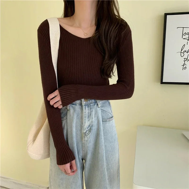 Casual Long Sleeve Knitted Pullover 2025 Autumn Winter Women Sweaters Femme Basic Solid Jersey Tops Fashion Clothes