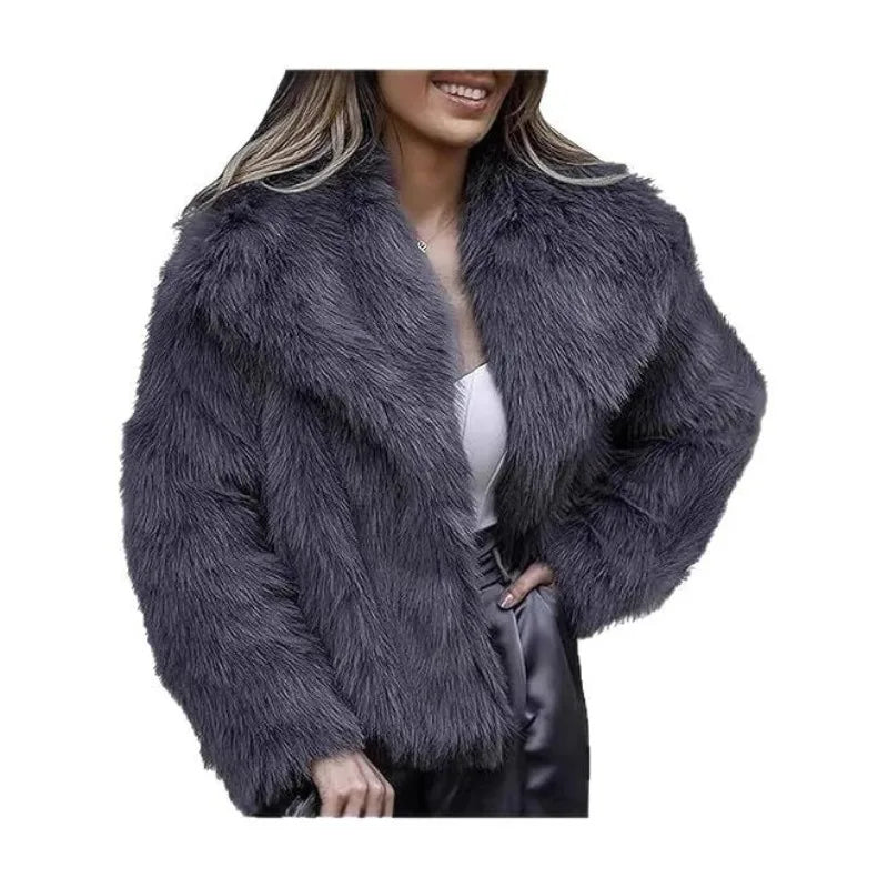 European and American Autumn and Winter New Faux Fur Coat Plus-size Women's Top Anti-fox Fur Lapel, Short Faux Fur Style Outcoat