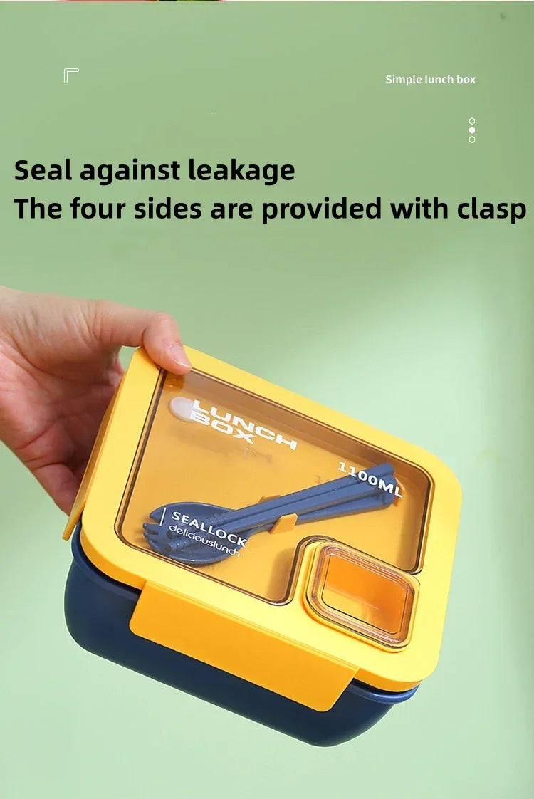 850ml/1100ml Portable Lunch Box Microwave Bento Boxes with Tableware for Kids School Office Leakproof Food Storage Container