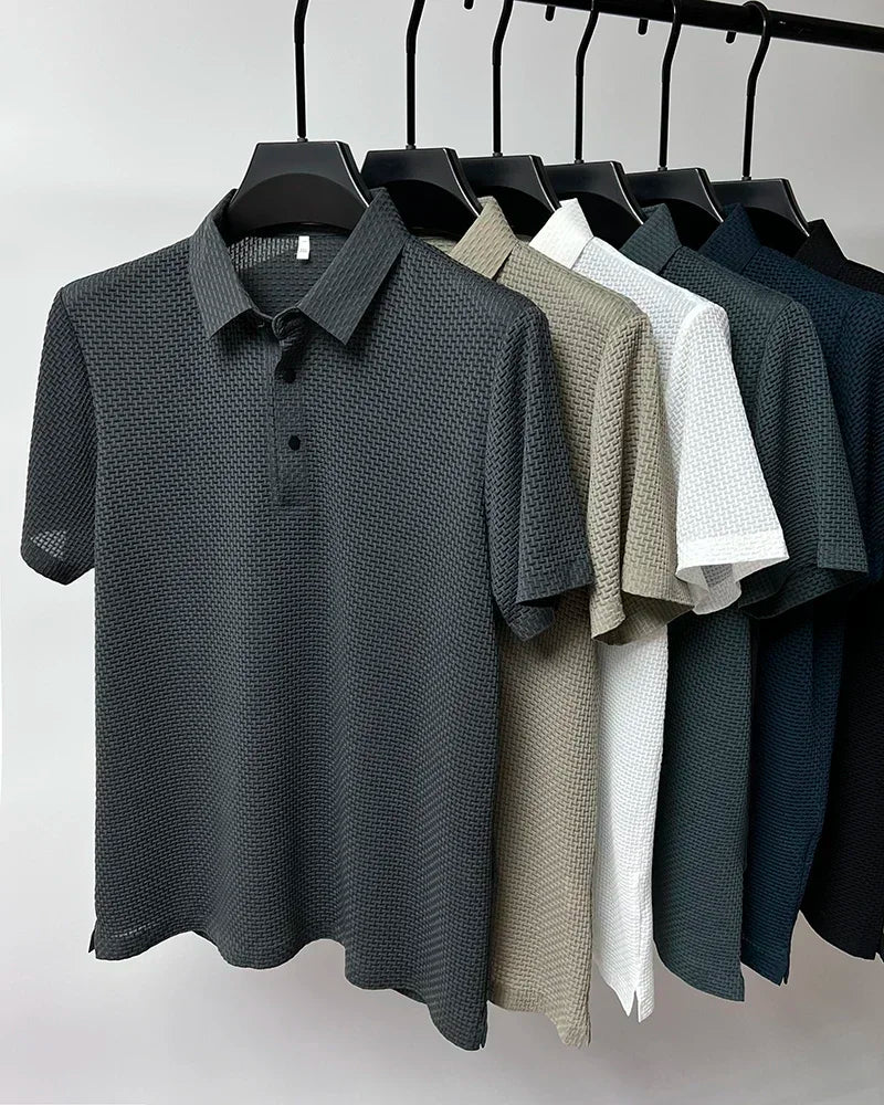 Business Casual Sweat-absorbing Top Brand Clothes Summer New Men's Short Sleeve T-shirt Ice Silk Cool and Breathable POLO Shirt