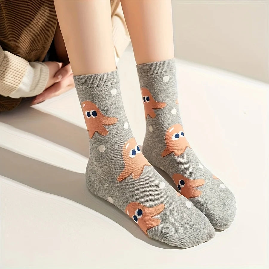 5 Pairs of Mixed Color Kidsren's Socks with Cartoon Cute Hamburger and Fries Patterns for Boys and Girls, Trendyy and Versatile Youth Mid-Calf Socks, Suitable for Casual Daily Life