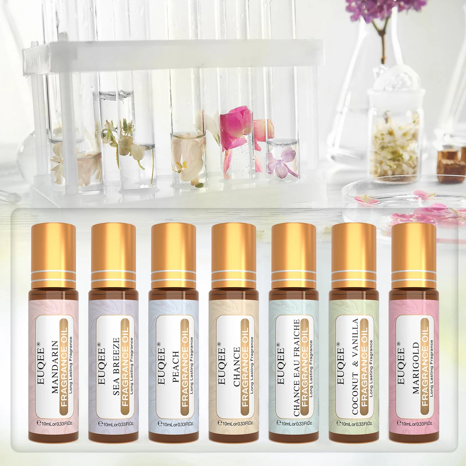 EUQEE 10ml Women's Roller Fragrance Oil-Coconut Vanilla Bubble Gum Bright Crystal Bombshell Midnight Rose Angel Aroma Oils