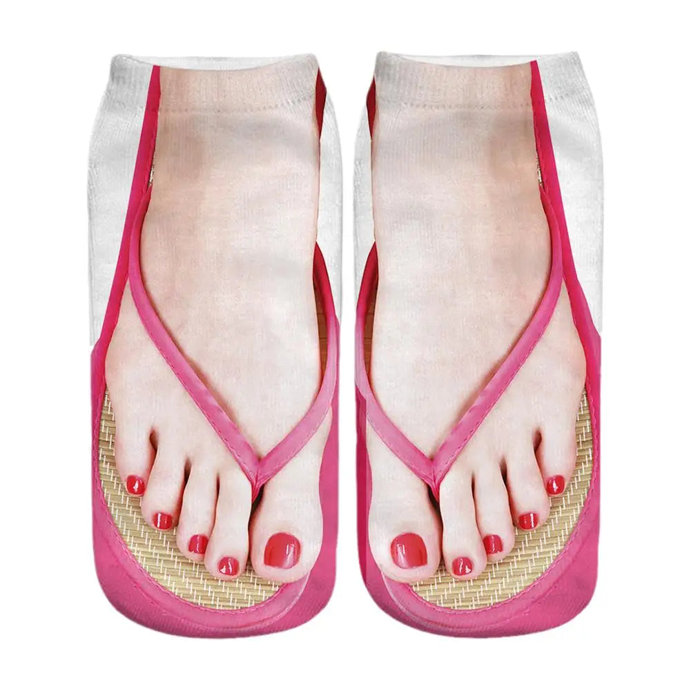 1 Pair 3D Printing Pattern Flip Flop Socks Funny Socks for Women Flip-flop Ankle Socks Low Cut Floor Socks Hosiery Novelty Gifts