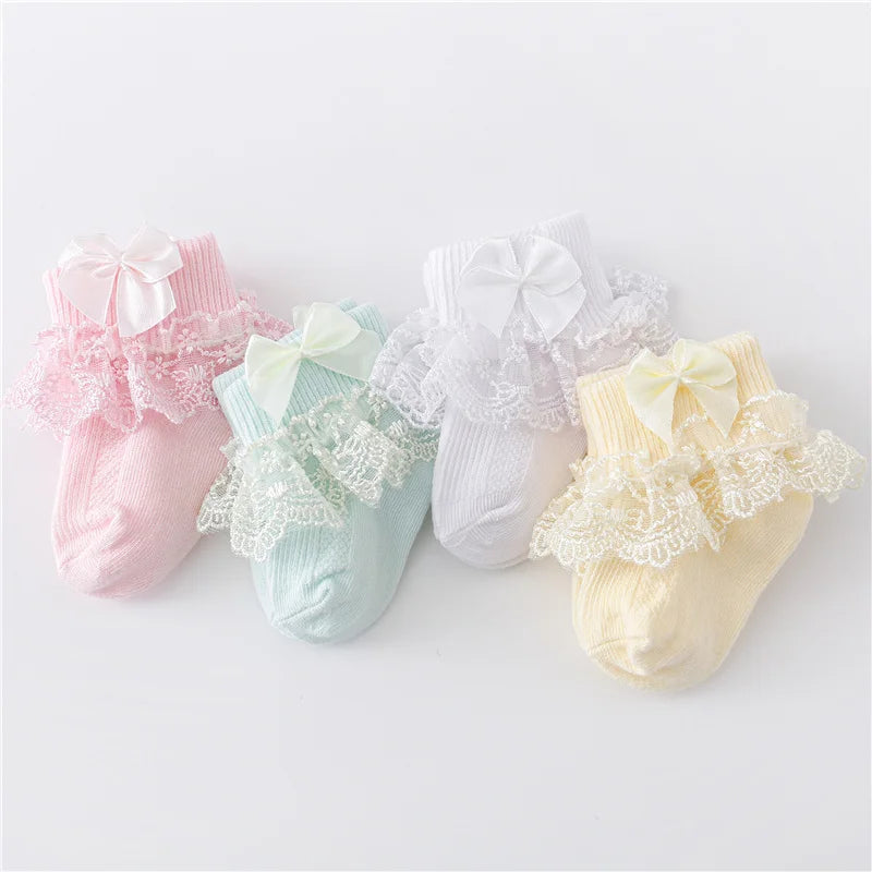 0-24Month Newborn Baby Socks For Girls Cotton Lace Infant Girls Sock Princess Bow Toddler Baby Girls Socks Four Season