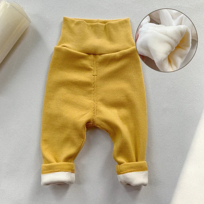 4991 Baby Pants 2024 Winter Spring Ins High Waist Belly Pants Infant Cotton Leggings Plus Velvet 2 Style Thick Pants