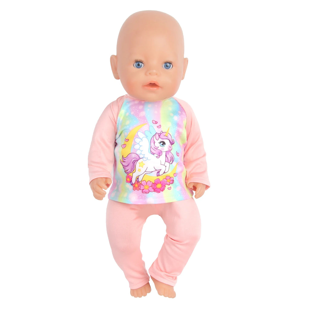 Doll Clothes Pajamas  For 43cm Baby New Born&American 18 Inch Girl Doll Unicorn Shark Cartoon Clothes Suit For Generation Doll