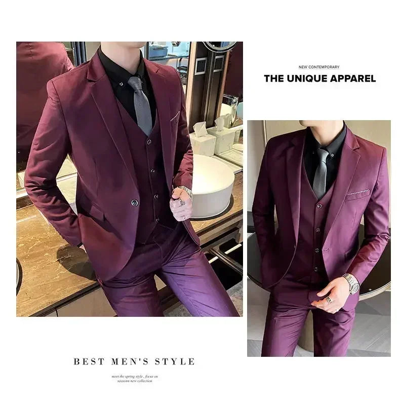 S-9XL New (Blazer+Vest+Pants) Men's Fashion Business Gentleman Professional Formal Dress Korean Version Banquet Dress Suit 6XL