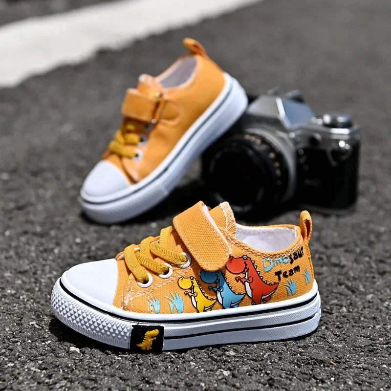 Children Casual Shoes Boys Canvas Shoes Kids Sneakers Cartoon Dinosaur Dino Fashion Classic School Students Girls Shoes Soft New